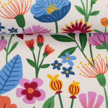 Preview: Dekodruck "Linde" Bunte Blumen Naturweiß by Swafing